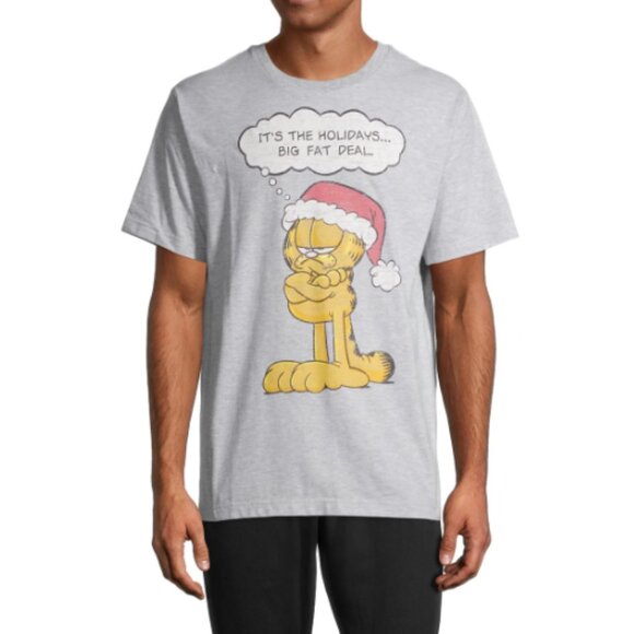 Garfield Mens Gray Short Sleeve Christmas Holiday Cartoon Graphic Tee Medium NEW - Picture 5 of 5